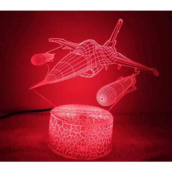 Optisk Illusion 3D Flygplan Nattlampa 16 Färger Byter USB Ström Fjärrkontroll Touch Switch Dekorlampa LED Bordsslampa Födelsedag Barn Ki