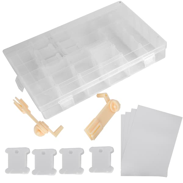 Broderigarn-organiseringsboks, melkehvit, korssting, plastsneller, manuell viklemaskin
