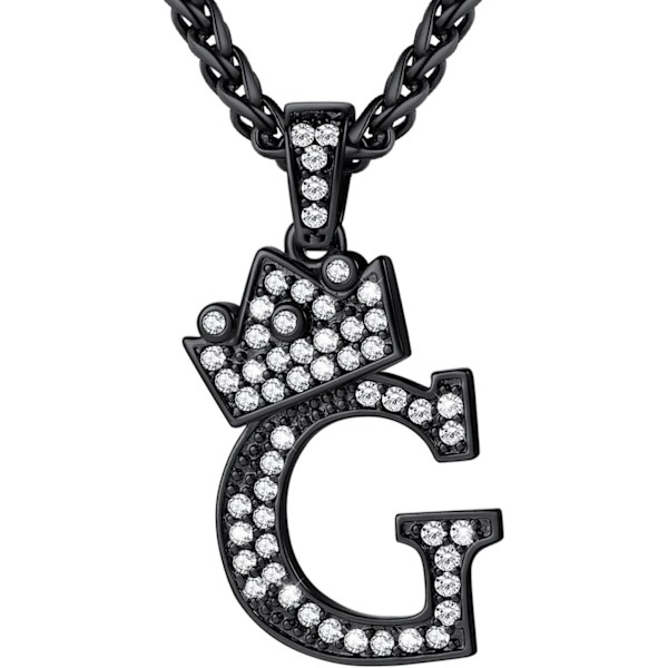 Krone Initial A-Z Halskæde, Iced Out Bogstav Vedhæng med 22-24 Tommer Kæde, Mænd Kvinder Bling Hip Hop Alfabet Navn Smykker Gave Store Initialer Halskæder G Black