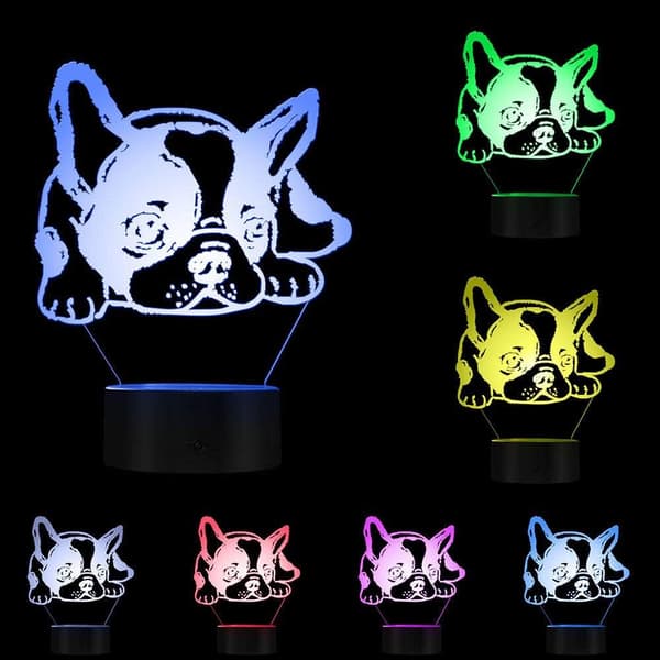 3D Illusjon Nattlys Fransk Bulldog LED Illusjon Nattlys