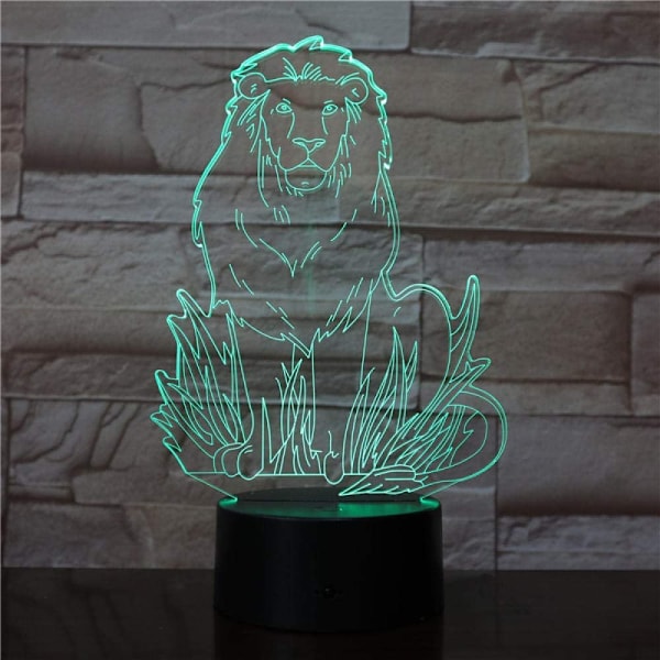 3D Illusion Nattlampa Skrivbordslampa 3D Led Lejonmodell Nattlampa USB 7 Färger Svart Bas Bordlampa Heminredning Barn Pojke Födelsedag Dekorationer
