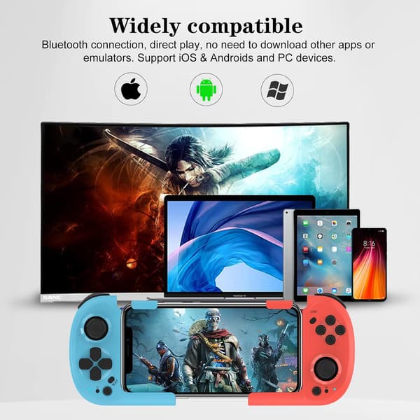 Mobil Gaming Controller til iPhone, Android, PC, Direct Play, Bærbar Mini Bluetooth Controller Gamepad Joystick med Magnetisk Opbevaring til iPhone 1 Blue+Red