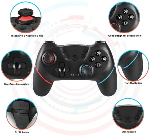 Joystick, Kompatibel med Switch, Trådløs Joystick, Dobbel Sh Black