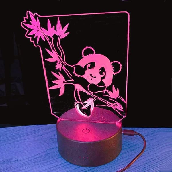 3D Panda Nattlampe LED Lampe Illusjonslys 7 Fargeendringer