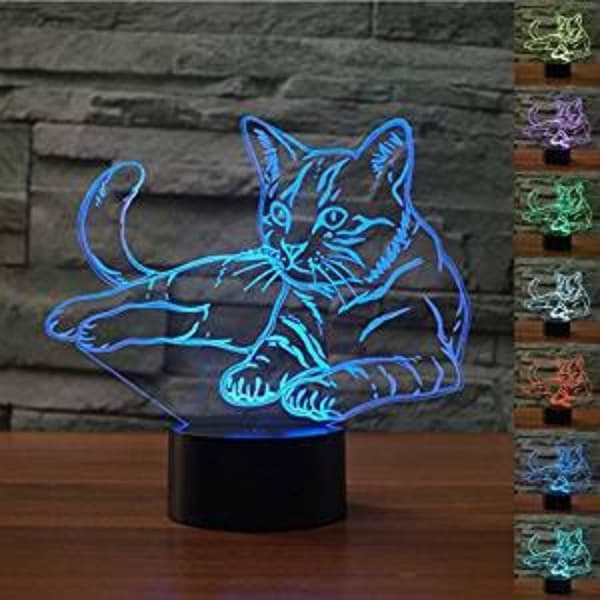3D Sødt Kat Dyr Natlampe Bord Skrivebord Optisk Illusion