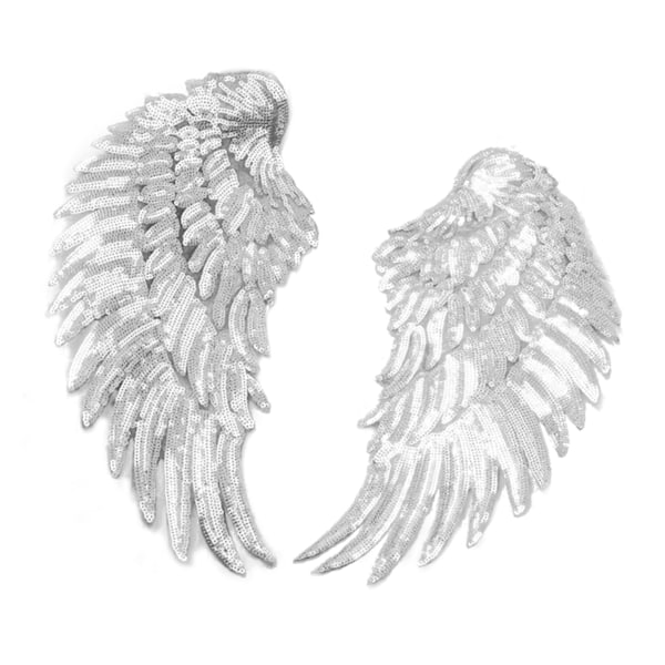 2 stk. Englevinger Sequin Patches Sølv Stryge På Broderede Patches Dekoration til DIY Tøj Nederdel Taske Sko