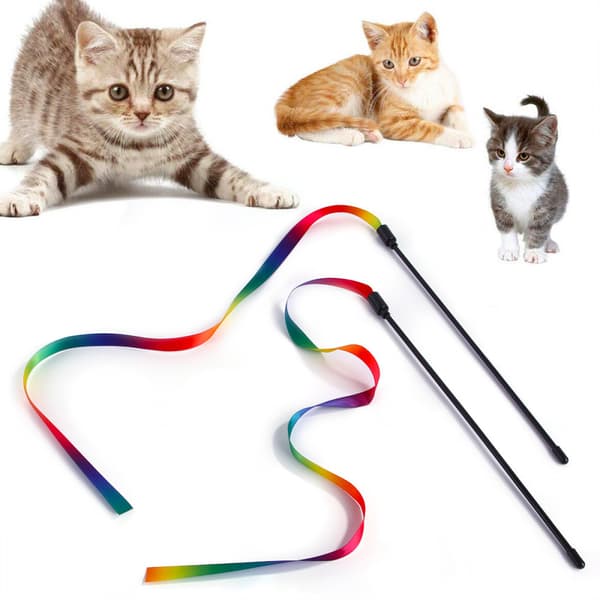 Interaktive katteleker for innekatter, tryllestav med regnbue