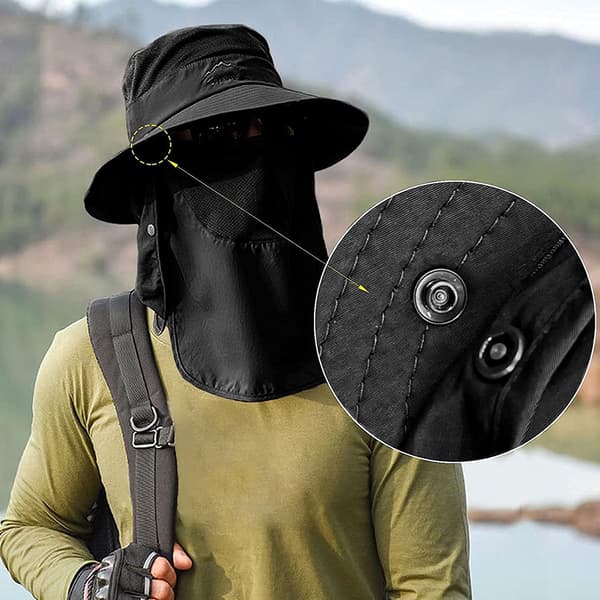 Fiskehatter for menn og kvinner med ansiktsdekning Bred brem Black