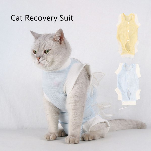 Kattåterställningsdräkt Andas Förhindra slickande sårskydd Katt postoperativ dräkt för hundar Katter Blue M