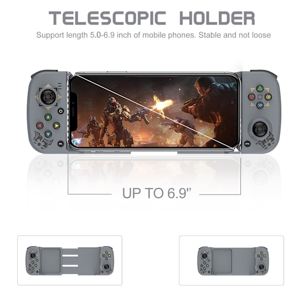 Trådlös handkontroll för Android, iPhone, Bluetooth Gamepad Joysticks för Samsung Galaxy 22/21/20, iPhone 14/14 Plus/14 Pro/14 Pro Max/13 Pro Max, COD Grey