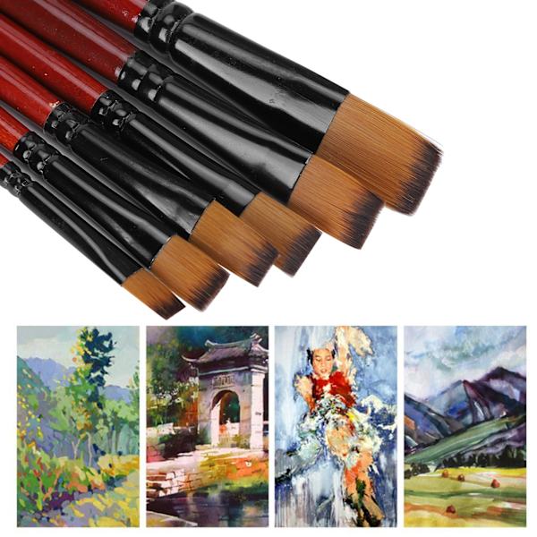 12 stk. Maling Pensel Nylon To Farve Brun Stang Akvarel Akryl Gouache Kunstner Maling Værktøjer