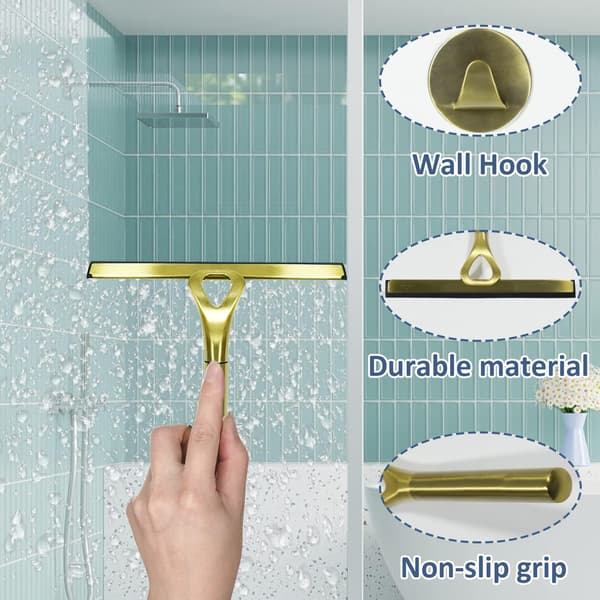 Rustfrit stål universal bruseskraber - til spejl/vindue/glas + gylden finish premium badeværelsesvisker
