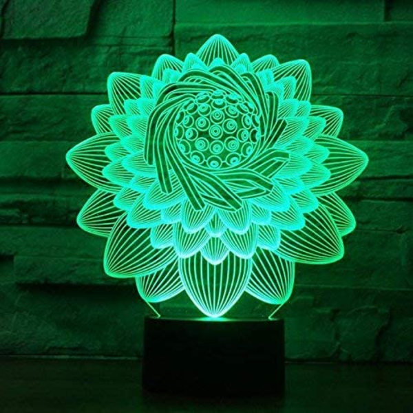 Optisk Illusion 3D Lotusblomma Nattlampa USB-Ström Touch Switch LED Dekoration Bordsslampa 7 Färger Växlande Ljus Jul Födelsedag Barn K