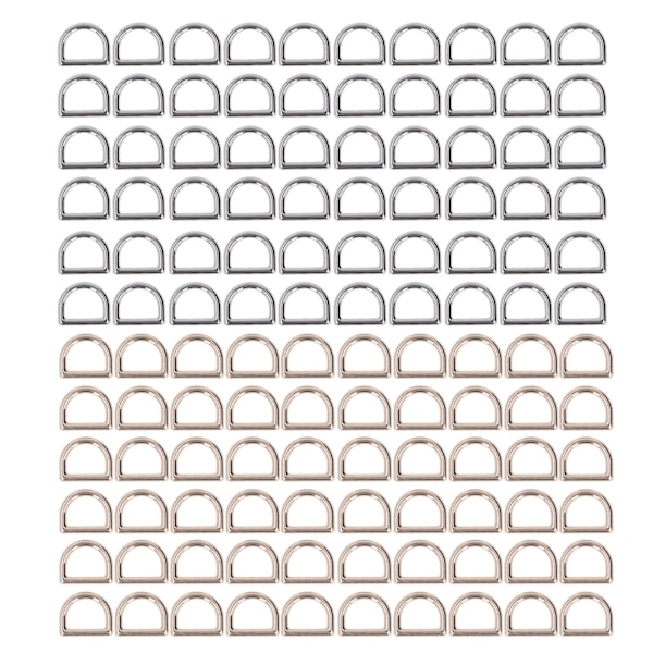 120 kpl metalli D-renkaita, vahva kuormankantokyky, sileämmät pinnat, kulta-hopea sinkkiseos D-muotoiset solkileikkeet DIY-istuimille, vöille