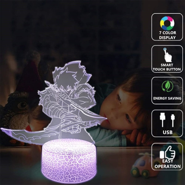 Anime Cartoon 3D Illusion Night Light, LED bordslampor, S