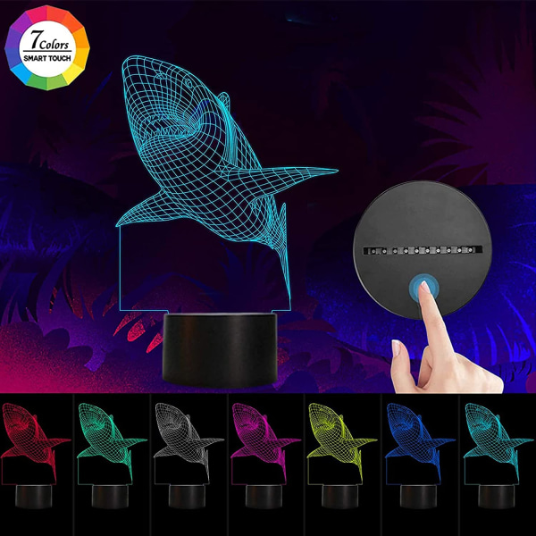 Shark 3D LED-nattlampa, Bagvhandbagro Shark Toy Lamp, 7 Co