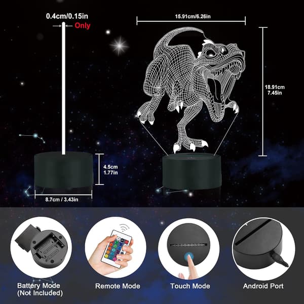 Dinosaur Natlampe, Ammonit T Rex 3D Lampe 16 Farver Skiftende