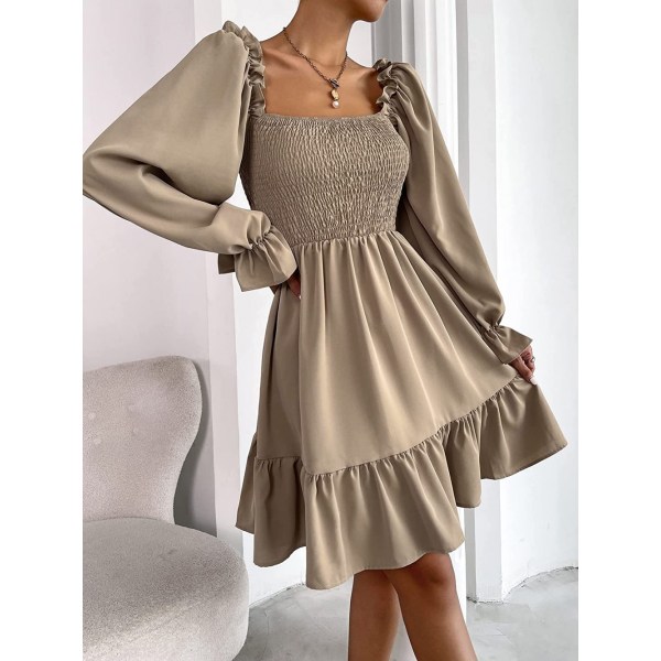 Neck Flowy A Line Korte Kjoler (Khaki One Size Passer Alle)