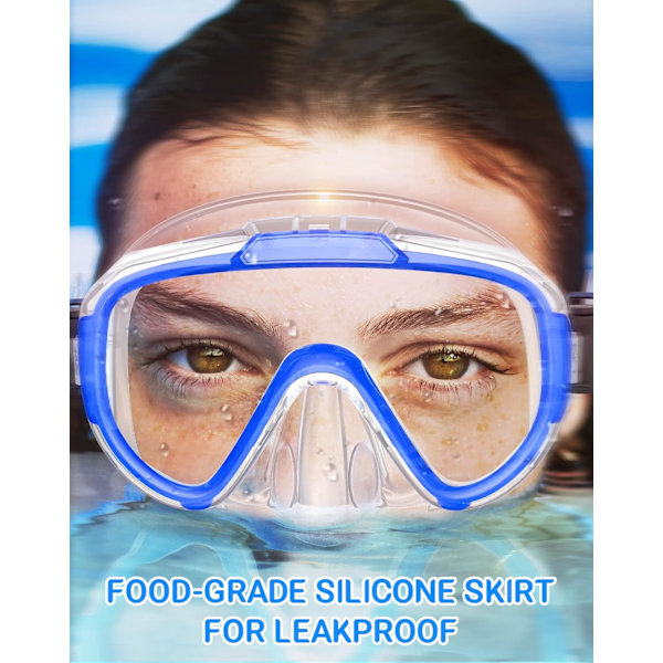 Simglasögon Vuxen Barn, Simglasögon med Nässkydd, Läcker Inte Klar Snorkel 180 Bred Sikt Män Kvinnor Ungdom Blue
