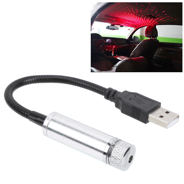 Sisäkaton tähtitaivasvalo Säädettävä USB Romanttinen tunnelmaprojektorin koristelamppu autoon Hopeanhohtoinen