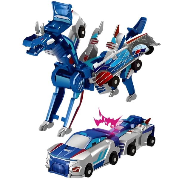 Magnetisk Kollision Transformerende Dinosaur Bil Legetøj, Nedbrudsaktiveret Deformationsrobot Køretøj til Børneleg Silver-winged Dragon