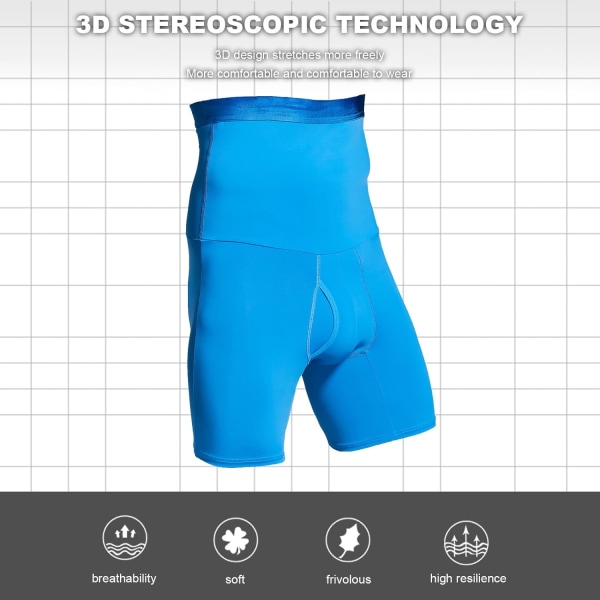 Män Tummy Control Shorts Hög Midja Underkläder Slankning Shapewear Body Shaper Ben Boxer Briefs Blue XL