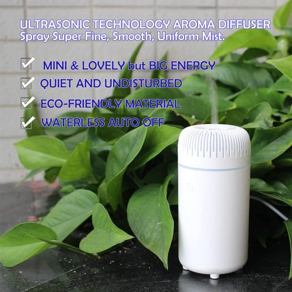 100 ml USB Mini Bildiffusor – 3-i-1 Aromaterapi, Luftfuktare & Luftfräschare för Eteriska Oljor (Bärbar Bil-/Hemmabruk) White