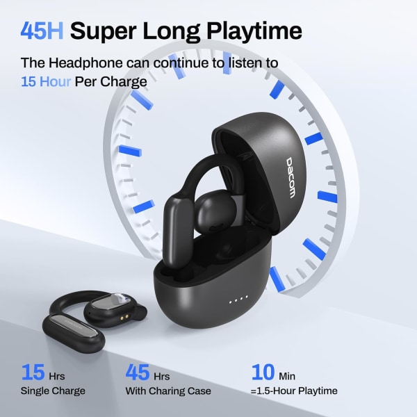 Öppna öronhörlurar Bluetooth 5.3, True Wireless Open Ear Earbuds ENC Clear Talk med 16,2 mm dynamiska drivrutiner 45 timmars speltid Trådlösa öronsnäckor Long-Las Black