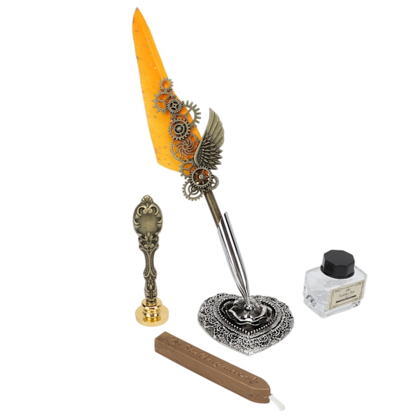 Sulkakynäsarja Metalli Penholder Retro Elegantti Tyyli Kirkas Kaiverrus Litteä Terä 1-5mm/0.04-0.20in Kirjoitus Dip Pen Kit Oranssi