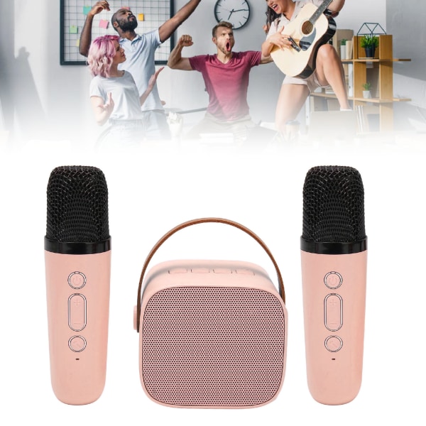 Karaokemaskin Multifunktion Stereo Ljud Bärbar Bluetooth högtalare med 2 trådlösa mikrofoner för Home Party KTV Pink