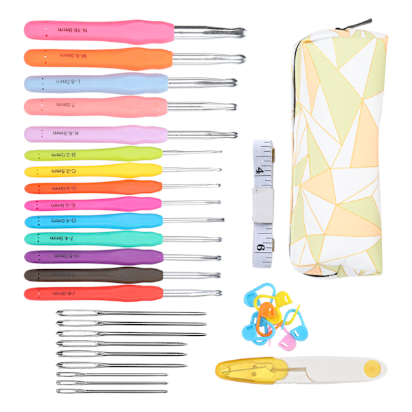 Virka nål set TPR mjukt handtag nålar kit DIY stickning verktyg hushållsartiklar C4-diamantväska