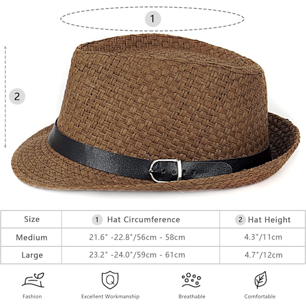 Sommarhatt i halm med kort brätte, Panama solhatt Trilby Bea Coffee