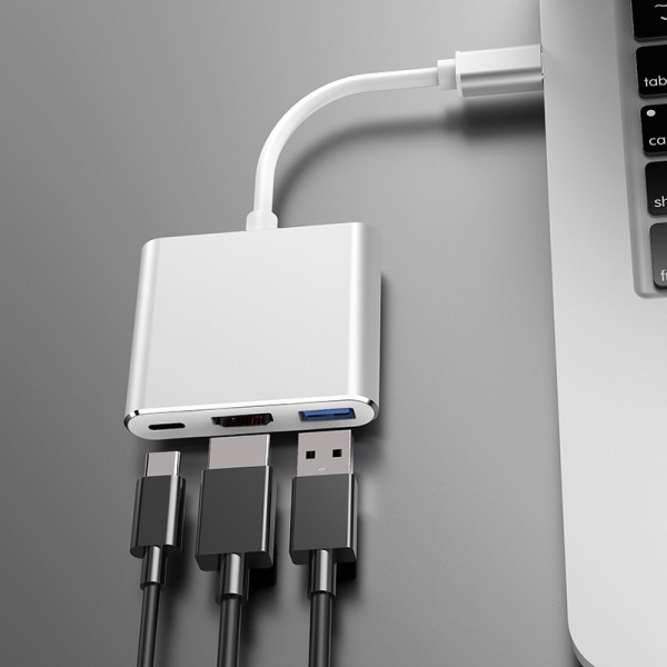 USB C till HDMI Multiport Adapter, HDMI 4K Output USB 3.0 Port och USB-C Laddningsport, USB-C Digital AV Multiport Adapter Kompatibel för MacBook, MacB