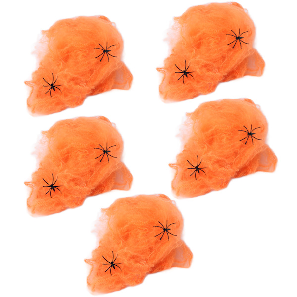 5 stk. Edderkoppnett Skrekkelig Levende Skalerbar Halloween Dekorativt Tilbehør for Innendørs Utendørs Orange