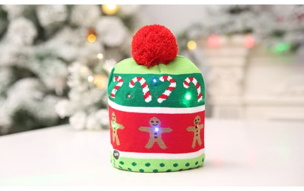 LED Glitter Jul Stickad Mössa Ljus Upp Glitter Mössa, Stickad L C