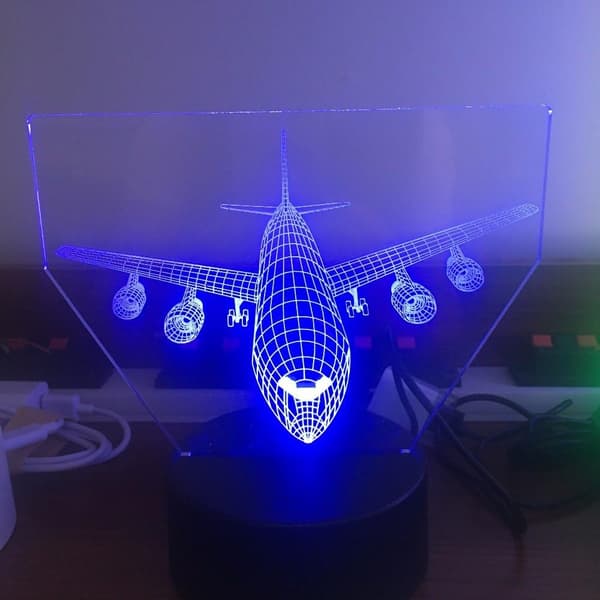 Flygplan 3D Ljus LED Bordslampa Optisk Illusion Hologram