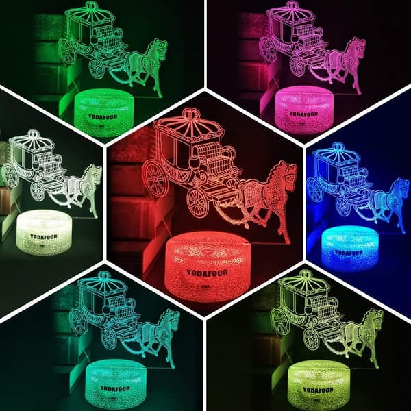 3D Nattlys Hestespann Vogn Form 2D Bordlampe for Hesteelskere leker Hestegave