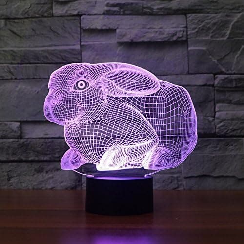 3D Kanin Nattlys Bord Skrivebord Optisk Illusjon Lamper 7 Fa