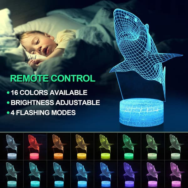 Nice Dream Haj Shark 3D Optisk Illusion Lampe, 3D Natlys til Børn