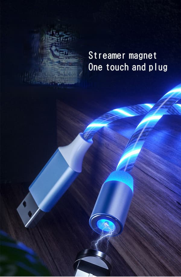 Magnetisk ladekabel 3A 360° rotasjon, LED flytende 3 i 1