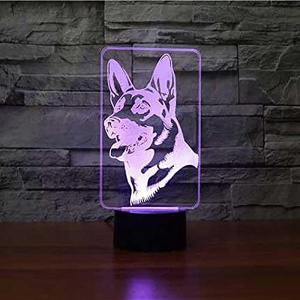 3D Schäferhund Nattlampa Touch Switch 7 Färger Chan
