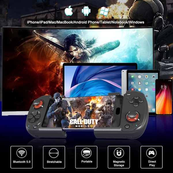 Mobil spelkontroll för iPhone, Android, direkt spel, bärbar Bluetooth minikontroll spelkontroll joystick med magnetisk förvaring för iPhone 14 13 Black