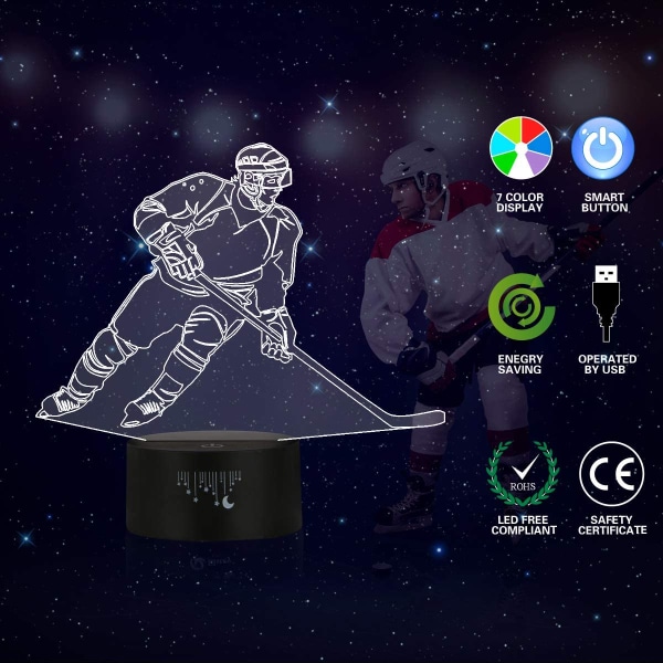 Hockey nattlampa för barn, ledlampor 3D optisk illusion