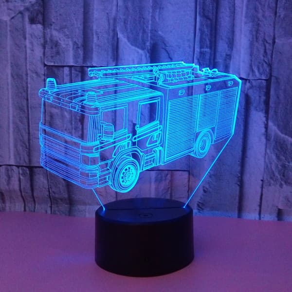 Brannbil 3D Nattlys med Fjernkontroll og Berøringskontroll, Multi
