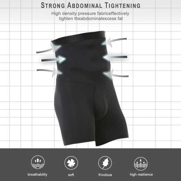 Män Tummy Control Shorts Hög Midja Underkläder Slimming Shapewear Body Shaper Ben Boxer Kalsonger Black M