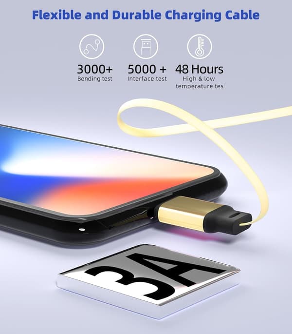 3 i 1 Trækkelig Opladningskabel [3A, 1m] Multi USB Kabel Hurtig Opladerledning til Telefon, Samsung, iPad, Tablets, Switch og Mere Yellow