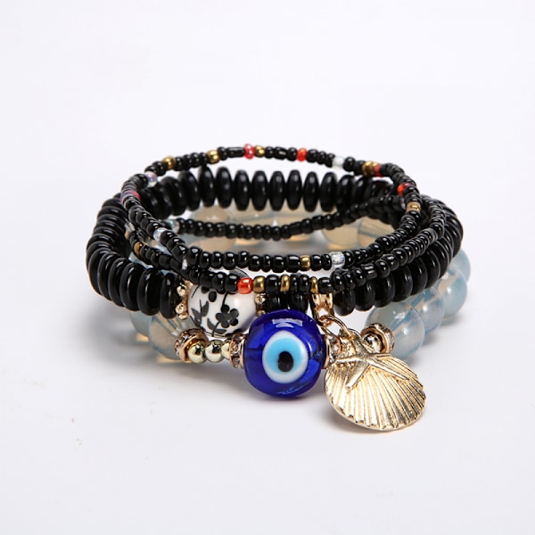 1PCS Bohemian Stretch Beads Bracelets Multilayer Evil Eye Ha