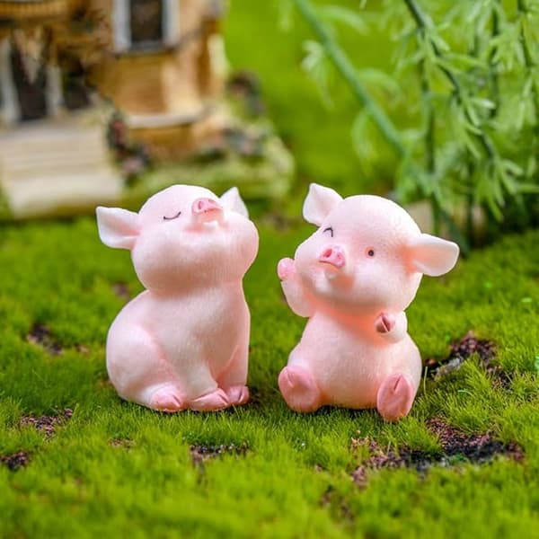 Miniatyrgrisfigurer 8 stycken, bedårande rosa grisar