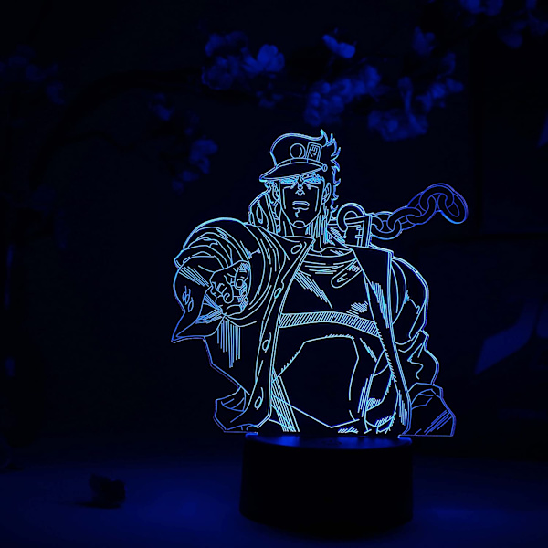 Jotaro Kujo Otaku Lampe – JoJo's Bizarre Adventure – Anime Lampe Figur Nattlys, 16 Farger RGB LED – Fjernkontroll