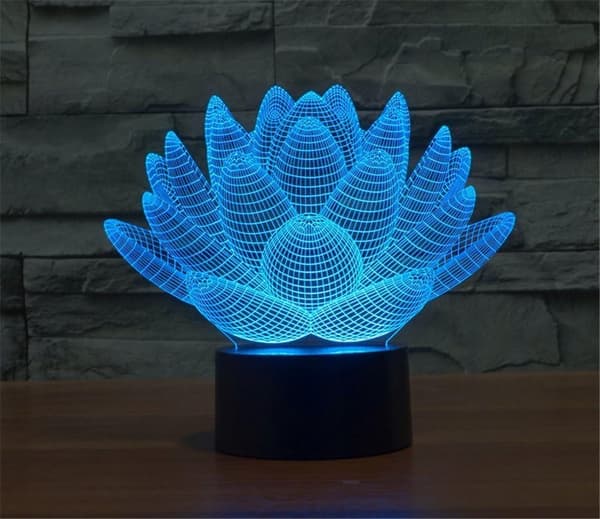 3D Illusjon Nattlys Lotusblomst 7 Farger Endrende Bordlampe